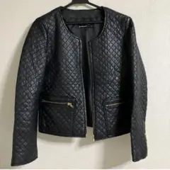 ノーカラー キルティングレザージャケット