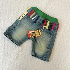 ★新品BREEZE　デニムショートパンツ 90　ハーフパンツ半ズボン薄青２WAY