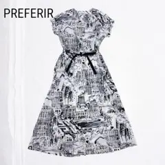 PREFERIR トラベルプリント バンドカラー シャツ ワンピース