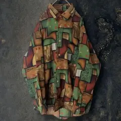 WINGHERO 総柄 シャツ L 個性派レトロ vintage 古着　長袖