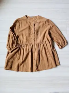 【夏も涼しい】ブラウス 七分袖 テラコッタ