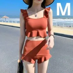 水着 レディース サイズM ビキニ ビスチェ風 露出控えめ 着痩せ レッド系