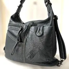 『美品』ダークグレー レザー ショルダーバッグ