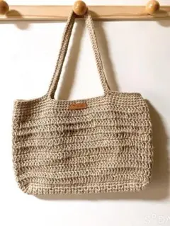 麻紐ナチュラルペタンコ肩掛けカゴバッグ♡ヤシの木タグ付き