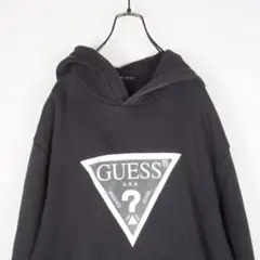 Y5129*最高級☆GUESSゲス☆裏起毛☆スウェットパーカー☆黒ブラック XL
