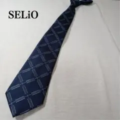 美品】セリオ(SELiO) ネクタイ 濃紺色 格子柄 ポリエステル【n3395】