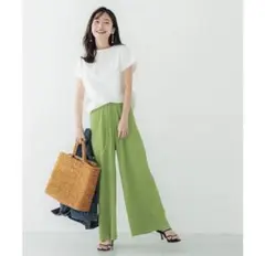 cocaグリーン リブ加工 ワイドパンツ　ショート