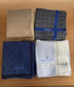 LANVIN GUESS CELINE CKメンズ ブランドハンカチ 4枚セット