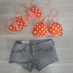 オレンジ 水着 ビキニ 上2着とSLYショートパンツセット