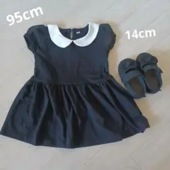 黒の半袖ワンピース（白襟付き） 靴セット