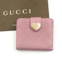 ✨極美品✨ GUCCI ミニ財布 ラメ ピンク シマ ハート GGライン GG柄