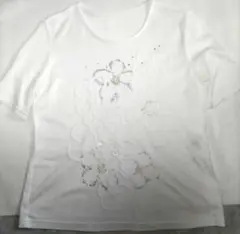 花柄ホワイトTシャツ スパンコール付きSサイズ