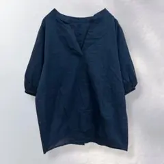 a499》アースミュージックアンドエコロジー スキッパーブラウス 半袖 綿 F