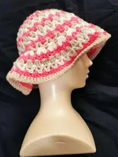 kelp Bucket Hat クロシェ編みバケットハット ピンクとクリーム