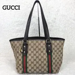 【美品】グッチ シェリーライン GG柄 トートバッグ チャーム付き
