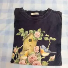 鳥とバードハウスのプリントTシャツ