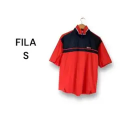 【S】FILA ポロシャツ 半袖 バイカラー ジップアップ