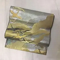 六通 正絹 袋帯 金銀 鶴