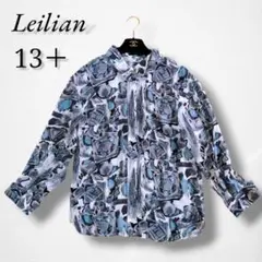 極美品♪レリアン 銀ボタン とろみブラウス 　総柄　Leilian　グレーXL秋