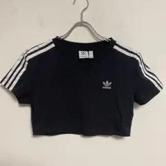 adidas アディダス クロップドTシャツ Vネック 黒 サイズ10