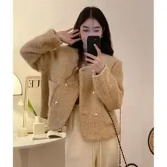 韓国chic ラシャ アウター ファッション ラウンドネック ダブルボタン