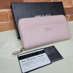 新作 美品PRADA☆鑑定済☆サフィアーノ WAVES ピンク プラダ財布