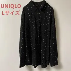 秋先取り冷房対策にUNIQLO ブラック ドットプリントブラウス　長袖　黒