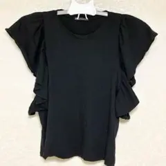 ZARA フリル付きブラック半袖トップス