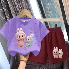 ウサギデザインのTシャツとショートパンツセット 90-150cm