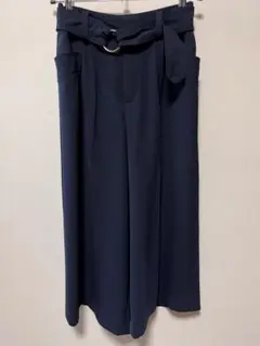 COMME CA MODELS リネンライク ワイドパンツ ネイビー S(7号)