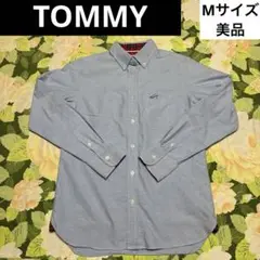 美品【値下げOK】TOMMY ダンガリーシャツ M ライトブルー　襟袖チェック柄