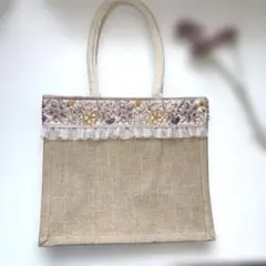 ジュートインド刺繍リボンバッグ サイズ約27×31×15