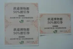JR東日本株主優待　（大宮）鉄道博物館　５０%割引券　３枚セット　期限来年６月末
