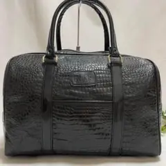 【美品】 ボストンバッグ シャイニングクロコ レザー 手提げ 黒 A4可