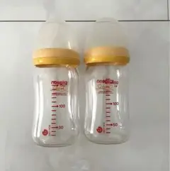 哺乳瓶 160ml クリア/イエロー 2本セット　ガラス
