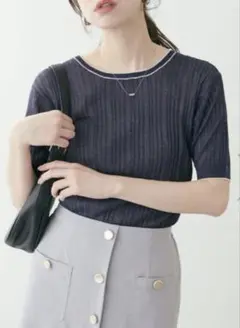 新品タグ付き⭐︎配色ライン入りランダムリブプルオーバー