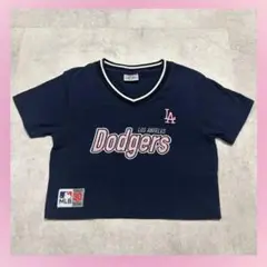 MLB ロサンゼルス・ドジャース Vネック クロップドTシャツ ネイビー