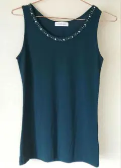 【SALE】CLOSSHI タンクトップ チュニック ビーズ モスグリーン M
