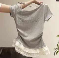 【訳あり】リボン×レースストラップTシャツ 平成ギャルy2kフェアリーグランジ
