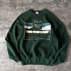 90s オレゴントレイル プリントスウェット トレーナー USA製 グリーン古着