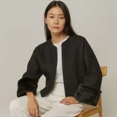 ADORE ブラック ノーカラージャケット　ファー付き　３８