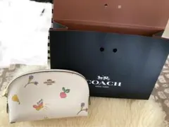 21時迄 美品 coach ポーチ 花 蝶々 野菜柄 紙袋付き