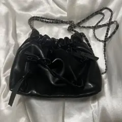 ブラック ギャザー付きショルダーバッグ リボン SHEIN レディース