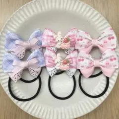 ハンドメイド キッズ リボン ヘアゴム セット 　＊ピンクケーキうさちゃん＊