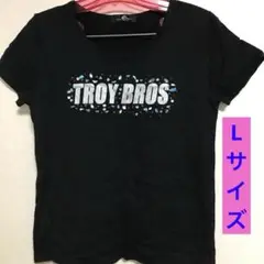 レディース　トロイブロス　ビジュー付き　半袖　黒　ロゴtシャツ　Lサイズ　古着