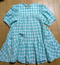 美品★yukiemon・ユキエモン★ギンガムチェック・フリルチュニック★グリーン