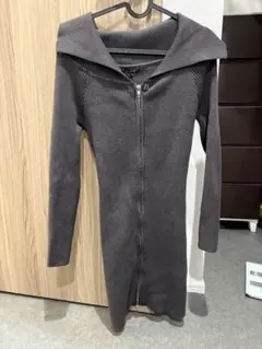 タグ付き新品 ジッパーロングニットワンピース グレー