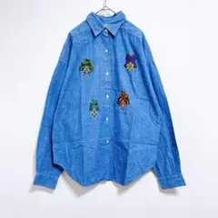 【ナラカミーチェ】 デニムシャツ 　長袖シャツ　刺繍　ヴィンテージ　大きめ