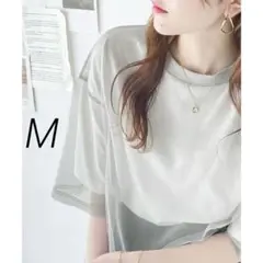 《JaVa ジャバコラボ》チュールレイヤードバックプリントシンプルTシャツ M