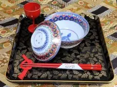 古伊万里 金襴手 瓔珞紋に龍の図 大振蓋茶碗 文政6年 D821AS-BJk